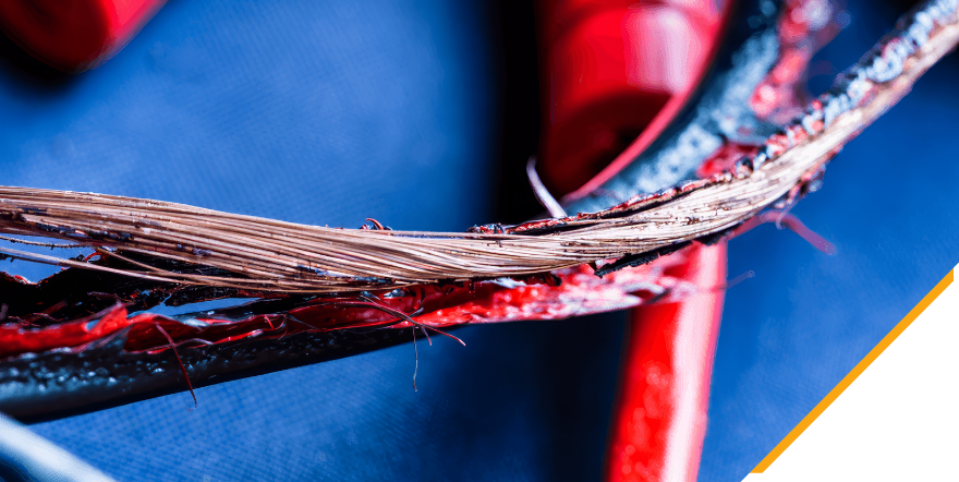 A burned-out wire causing a short-circuit electrical fault