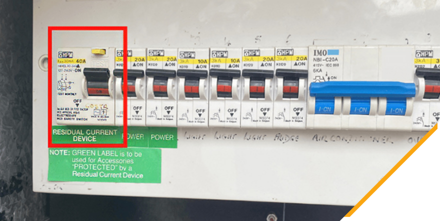 An RCD safety switch in a switchboard