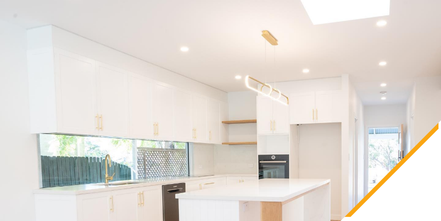 A kitchen with the new LED lighting upgrade by Easy Switch Electrical
