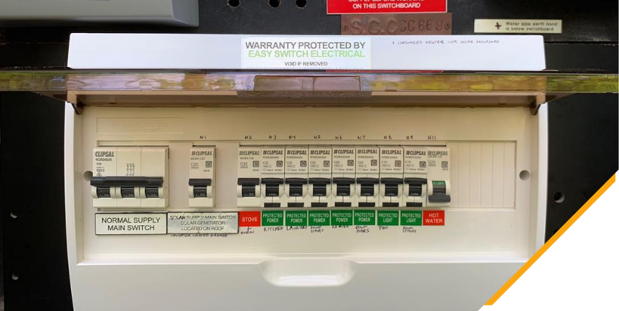 A newly installed circuit breaker board by Easy Switch Electrical