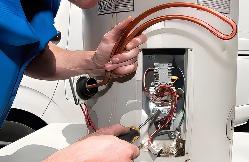 An electrician repairing an electric hot water system in Sydney