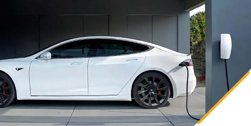 A Telsa electric vehicle charging at home