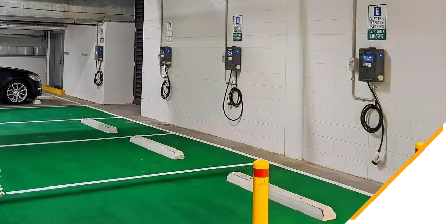 A commercial EV charging station installation