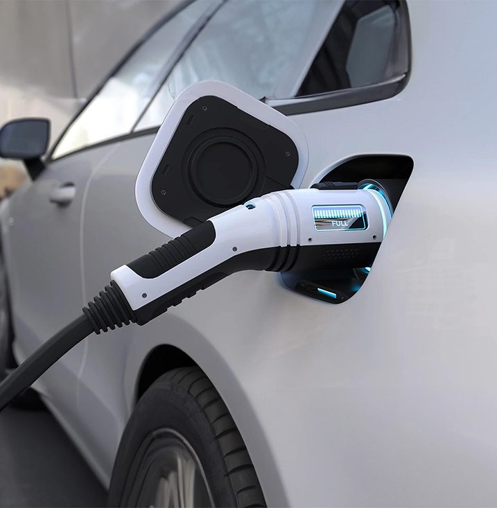 An electric vehicle being charged at home